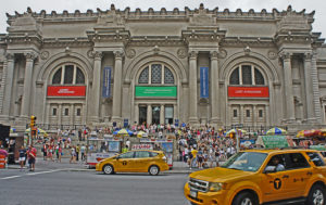 A photo taken from the outside of the Metropolitan Museum of Art in New York, NY.
