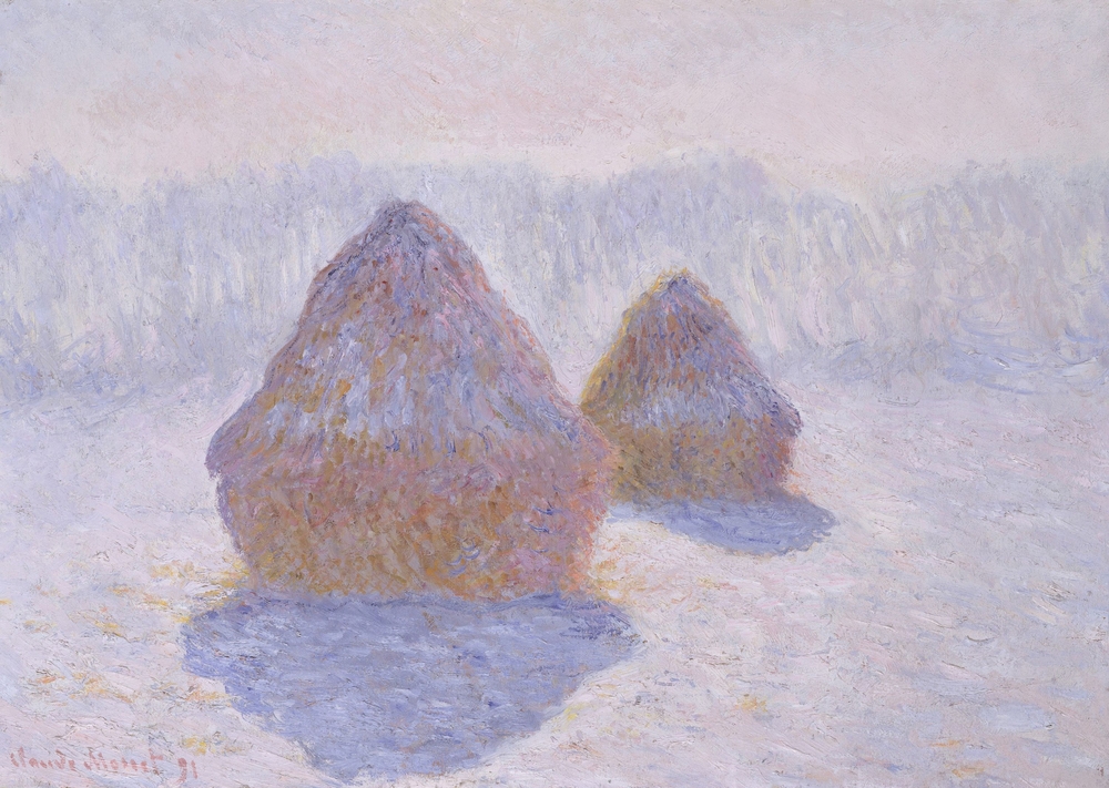 A photo of a painting from Claude Monet's "Haystacks" series.